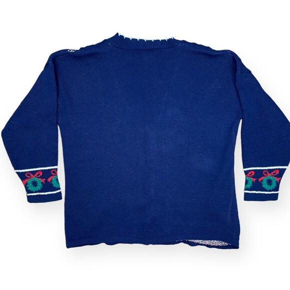 Vintage Grandma Christmas Wreath Sweater Cardigan Nutcracker Large 90's - Picture 3 of 7